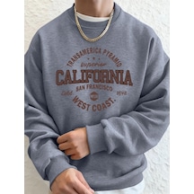 Tarzsokak California West Coast Prints Erkek Kapüşonlular Sonbahar Gevşek Tişörtü Hip Hop Bisiklet Yaka Gri