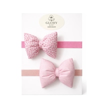Pamuk Kız Bebek Fiyonk Bandana 2'li Set Pembe Kalp - Çizgili Pembe Kalp - Çizgili