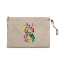 Kadın Çiçektir Krem Clutch Astarlı Cüzdan / El Çantası