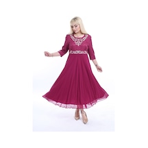Nakışlı Uzun Büyük Beden Abiye Elbise F10-2340 Pembe