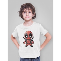 Sevbano Deadpool Baskılı Unisex Film Çocuk Tişört 1-12 Yaş Beyaz
