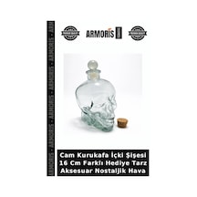 Cam Kurukafa İçki Şişesi 16 Cm Farklı Hediye Tarz Aksesuar Nostaljik Hava