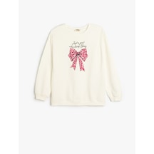 Koton Sweatshirt Fiyonk Baskılı Uzun Kollu Bisiklet Yaka Pamuklu Ekru 5skg10176ak Ekru