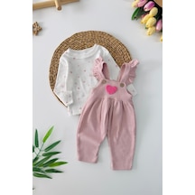 Miniğimin Cicileri Kalp Detaylı Kız Bebek 2 Li Tulum Takım - ... Pembe