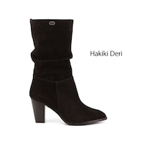 Gönderi(R) Gönderir Kadın Kahve Süet Sivri Burun Körüklü Kalın Topuklu Hakiki Deri Çizme Gkzc13444579 Kahverengi