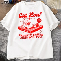 Flood Of Style Komik Kedi Loaf T-shirt Erkek Kadın Retro Tişörtleri Kedi Sevgilisi Grafik Tees Unisex Yaz Pa Beyaz