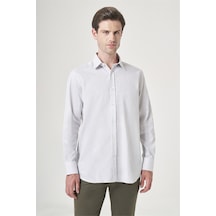 İmza Beyaz Sert Yaka Uzun Kol Cepli Kareli Desen Comfort Fit %100 Pamuk Gömlek 1004260220 Beyaz - Siyah