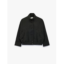Koton Cepli Uzun Kollu Düğmeli Dik Yaka Oversize Kaşe Bomber Ceket Antrasit 7wak20337ew