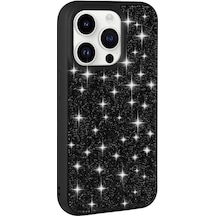 Effox Apple Uyumlu iPhone 14 Pro Parlak Taşlı Tasarım Pırlanta Kılıf-siyah Siyah