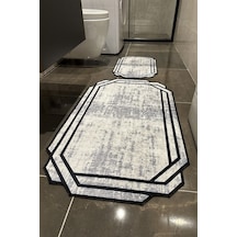 Buççin Online Mağaza Lüks Gri Siyah Yıkanabilir Kaymaz Taban 2 Li Takım Banyo Paspası Pamuk Polyester Gri Çok Renkli