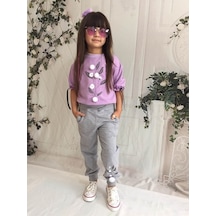 Quzucuk Kids Kız Çocuk Pamuk Figürlü Mor Eşofman Takımı Mor