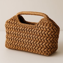 Tıgea Accessories Modern Vintage Rafya Çanta El Örgüsüdür Renk Seçimi Yapılabilir Açık Kahverengi