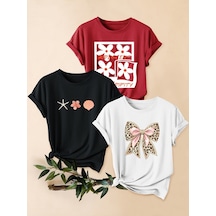 Uyguntarz Unisex Kırmızı Siyah Beyaz 3'lü Tasarım Tshirt Seti Çok Renkli