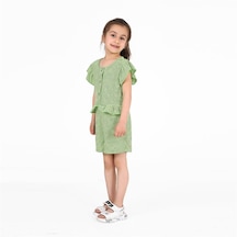 Luess Kız Çocuk Fırfır Detaylı Çıtçıtlı Renkli Çizgili Tulum-yeşil