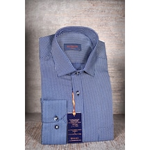 Elitpark Royal Stripe Desenli Uzun Kollu Pamuklu Cepli Rahat Kalıp Premium Erkek Gömlek Lacivert