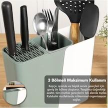 Ayarlanabilir Sürgülü Kaşıklık Bıçaklık Organizer,2-3 Bölmeli Tezgah Üstü Stand Yeşil Açık Ahşap