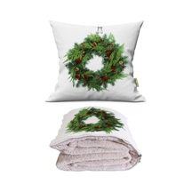 Ökse Otu Baskılı Dekoratif Yastık Kırlent Opsiyonel Battaniye 2 İn 1 Çok Renkli