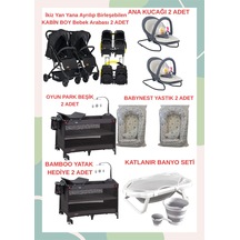 Yeni Doğan İkiz Bebek Çeyiz Seti Beşik Bebek Arabası Ana Kucağı Banyo Seti Baby Nest Siyah6