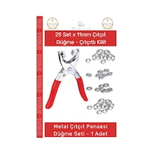Çıtçıtpensesi 11 Mm Metal Perçin Dikiş Nakış El İşleri Hobi Tekstil Çıtçıt Pensesi 25 Düğme Seti