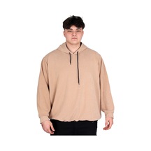 Mode Xl Büyük Beden Erkek Kapüşonlu Sweatshirt Asit Yıkama Interlok U24167 Bej Bej