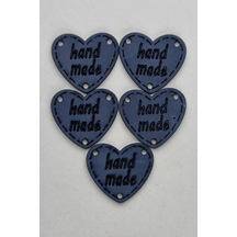 Dikilebilir Deri Kalp Figürlü Handmade Etiketi Lacivert 5 Adet