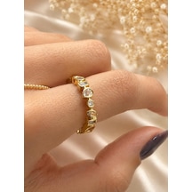Taşlı Damla Gold Yüzük Çok Renli
