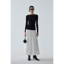 Suud Collection Ekru Day Poplin Kloş Etek