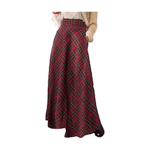 Kadın Yüksek Bel Uzun Etek A Kesim Ekose Desen Büyük Boy Kadın Etek Yer Uzunluğu Büyük Etek Etek Kırmızı