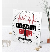Kişiye Özel Doktor Baba Masaüstü Kare Cam Saat-2