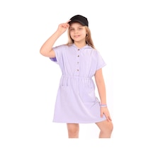 Toontoy Kız Çocuk Beli Lastikli Önü Çıtçıtlı Kapüşonlu Elbise Mavi