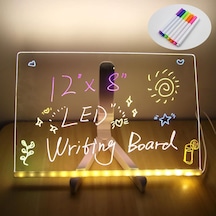 Led Işıklı Akrilik Yazı Tahtası 20x20 Cm Şeffaf Masaüstü Not Panosu, Usb Bağlantılı, 7 Renkli