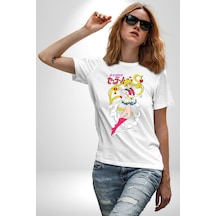 Sailor Moon Anime Usagi Tsukino Unisex Unisex Beyaz Organik Baskılı T-shirt Penye Yüksek Kalite Beyaz