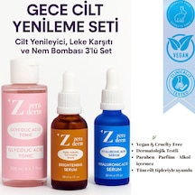 3 Lü Gece Cilt Yenileme Seti Glikolik Tonik + Leke Serumu + Hyaluronik Asit