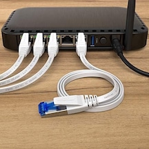 Lan Kablosu Düz, Kırılmaz Yapı 20m Cat7 Kablo, 10 Gbit/s, Özellikle Esnek Ve Kurulum Kablosu Olarak Uygun, Maksimum Fiber Optik Hız,, Beyaz