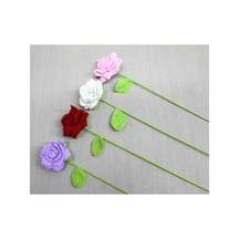 3 Adet El Örgüsü Tekli Gül 40 Cm Dekoratif El Yapımı Gül Handmade Hand-knitted Rose Tekli Çiçek