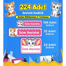 Sevimli Kedi Temalı Okul Kreş Kişiye Özel İsim Etiket Seti - Model 367 Çok Renkli