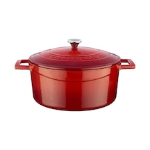 Metal Döküm Yuvarlak Tencere, 24 Cm, Kırmızı 12v