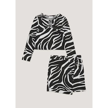 Zebra Desenli Kız Çocuk Etekli Takım  KT01670 Siyah