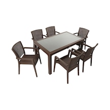 Depootoptan Mandella Elit Rattan 90 x 150 CM Zeus Koltuk Camlı Masa Takımı Kahvere