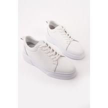 Muggo Leons Hakiki Deri Erkek Kalın Taban Bağcıklı Günlük Casual Sneaker Beyaz