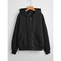Startmore Relax&basic Siyah Kapüşonlu Fermuarlı Sweatshirt Siyah