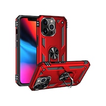 Apple iPhone Uyumlu 13 Pro Kılıf Kamera Koruyucu Manyetik Standlı Tank Koruma Pazarplus Kırmızı