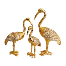 Kristal Taş İşlemeli Metal Flamingo Ailesi - Gold Renk