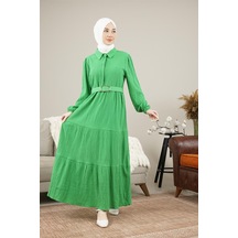 Kadın Gizli Patlı Kamerli Uzun Elbise Yeşil - Yeşil