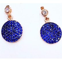 Oriental Kuyumculuk Jewellery Safir Taşlı Rose Yuvarlak Sallantılı Küpe Lacivert