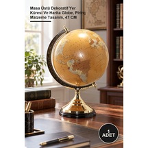 1 Adet Pirinç Dünya Küre Masa Üstü Dekoratif Yer Küresi Ve Harita Globe, Pirinç Malzeme Tasarım, 47 Cm