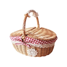 Cbtx Açık Dokuma Piknik Sepeti Pamuk Keten Kumaş Hasır S Kırmızı Izgara