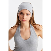 Kadın Çift Taraflı Kullanım Alternatifli Pamuklu Penye Kaymaz Hafif Spor Saç Bandı Bandana - Tek Ebat / Açık Gri Açık Gri