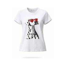Kadın Beyaz Dalmaçyalı Köpek Baskılı Pamuk T-shirt Beyaz