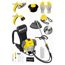 Schatz 5.9 Hp Sırt Tipi Benzinli Motorlu Ot Çalı Çim Biçme Tırpanı 11000rpm Sarı + Canavar Başlık
